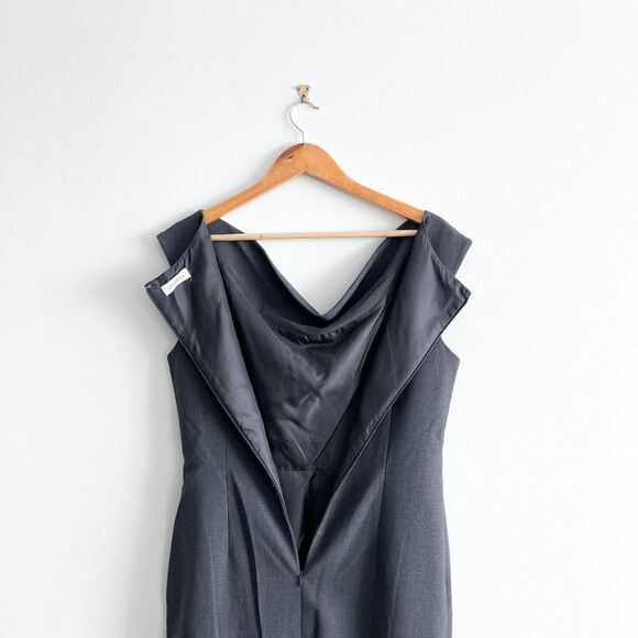 Calvin Klein Women's Sleeveless Cowl Neck Ruffled Knee-Length Dress Gray Size 8 - Picture 4 of 9